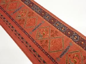 動物に孔雀・縞模様織出し洒落袋帯